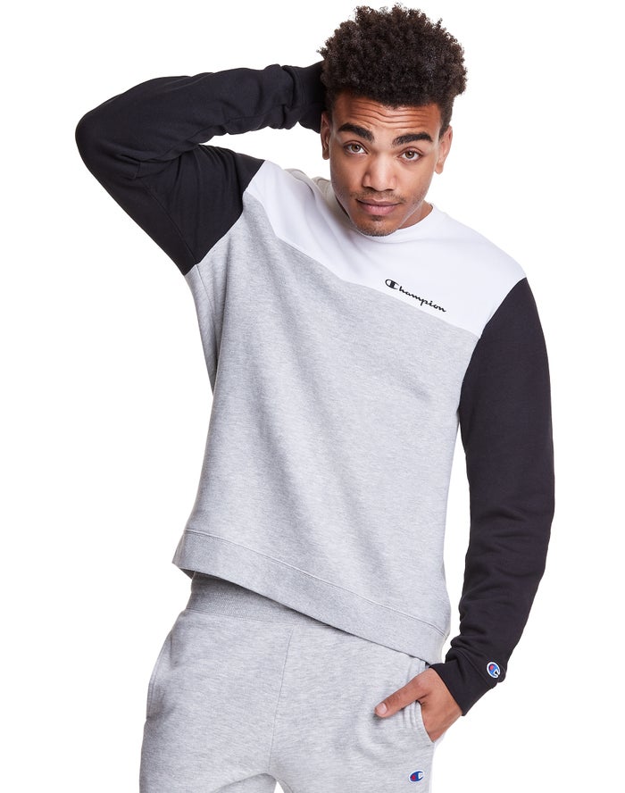 Champion Colorblock Fleece Crew Sweatshirt Heren - Grijs - Belgie 9845DYJKV